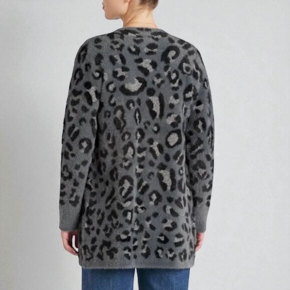 Evolution by Cyrus Leopard Wallie Fuzzy Open Cardigan Sweater Size Small - Picture 2 of 13